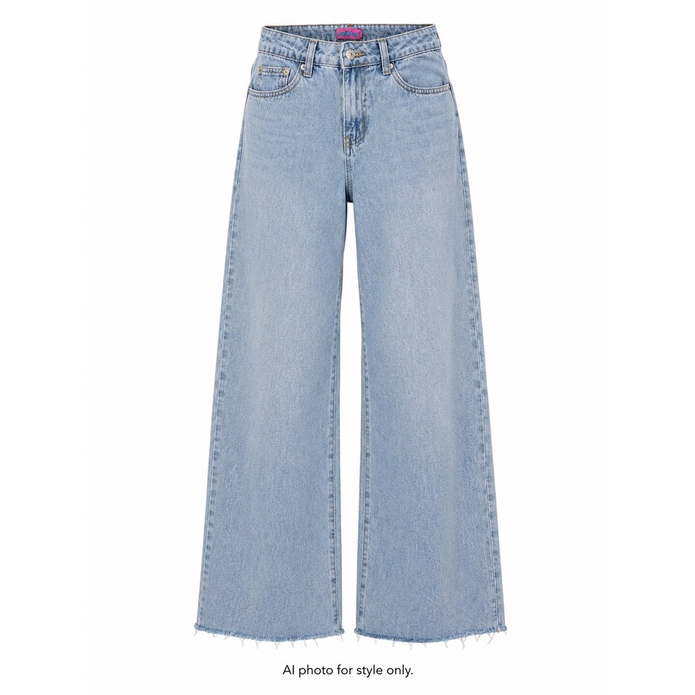 Edikted Womens Jeans XS Wide Leg Light Wash Cotton Denim Frayed Hem Raw Edge Y2K